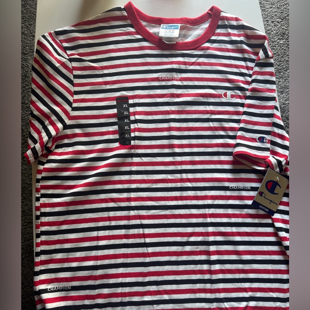 Champion Men's Red/Black/White Striped Tee NWT